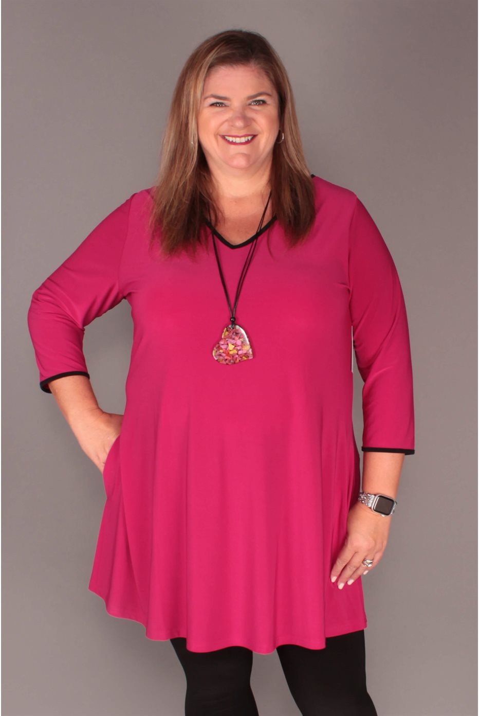 Reversible trapeze tunic with magenta tip